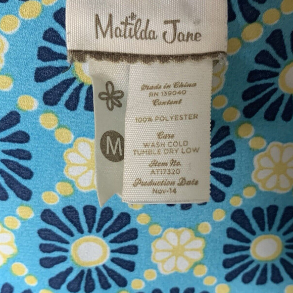 Matilda Jane Top Women's Medium Blue Yellow Kaleidoscope Cottagecore Peasant - Picture 4 of 6